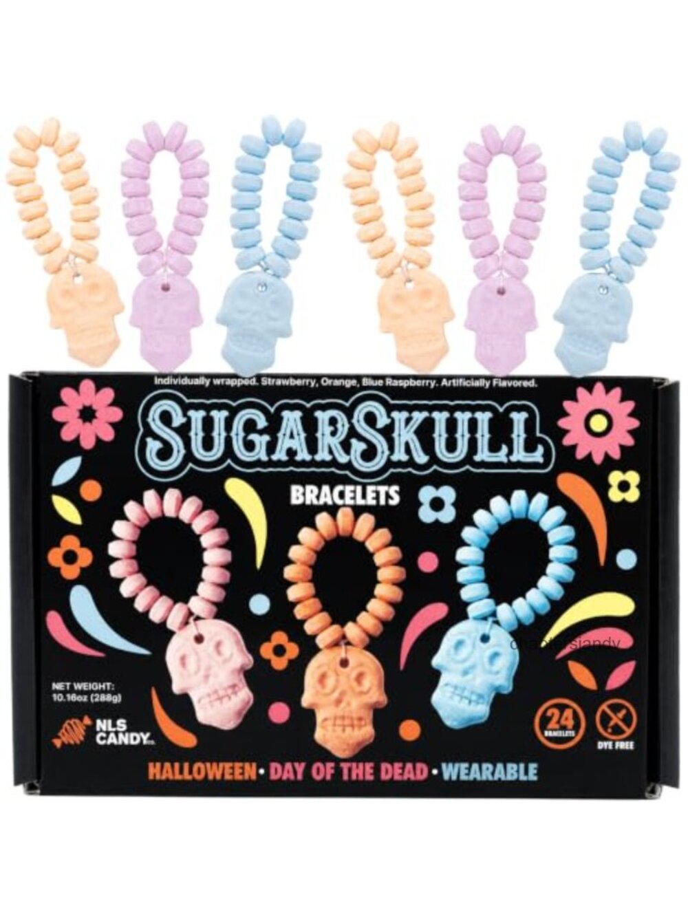 Halloween Sugar Skull Candy Bracelets 24 Pack Party Favors